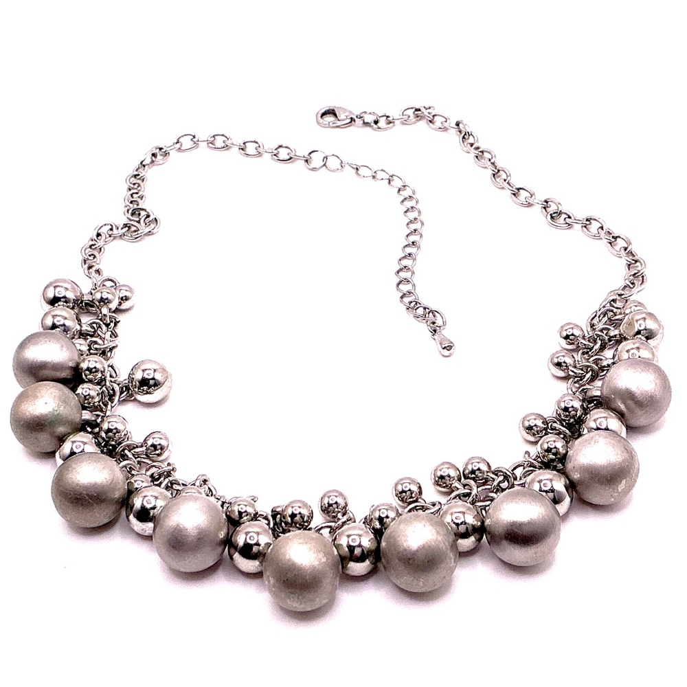 Vintage Silver Tone Beaded Statement Necklace 16” With 3” Extender